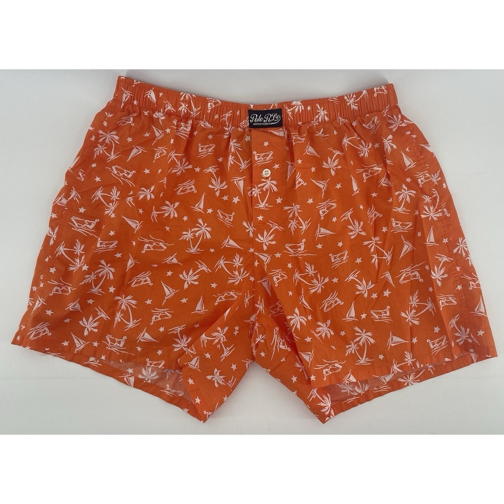 Polo Ralph Lauren Boxer Shorts Mens Lg Orange Tropical Palm Tree Loungewear